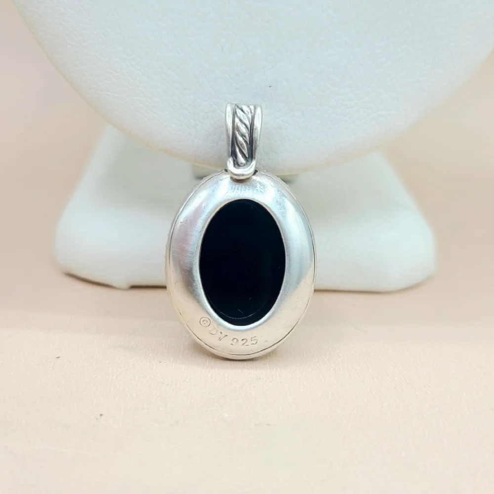 David Yurman Signature Oval Black Onyx Diamond Pendant Enhancer  - Picture 3 of 7